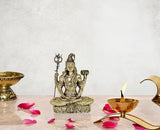 4 inch brass Lord Shiva statue with trident and raised hands on ornate base