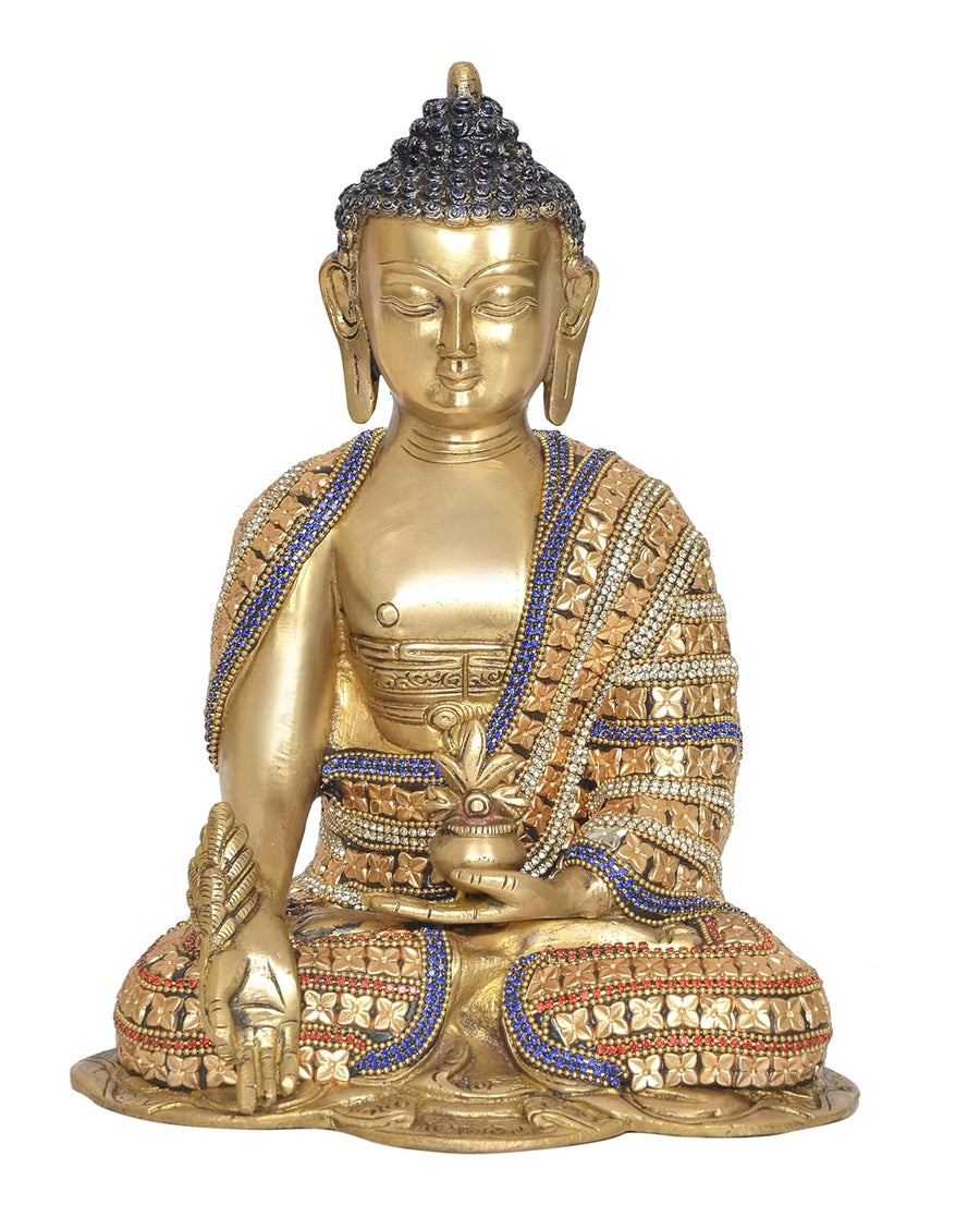 Brass Buddha Statue - Handcrafted Spiritual Decor for Home Decor and Office - Meditating Buddha Idol (Height 10 Inch) Craft Detail