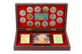 Metal Jain pooja gift box (8 inch) with red insert, gold emblems, and three inner cards