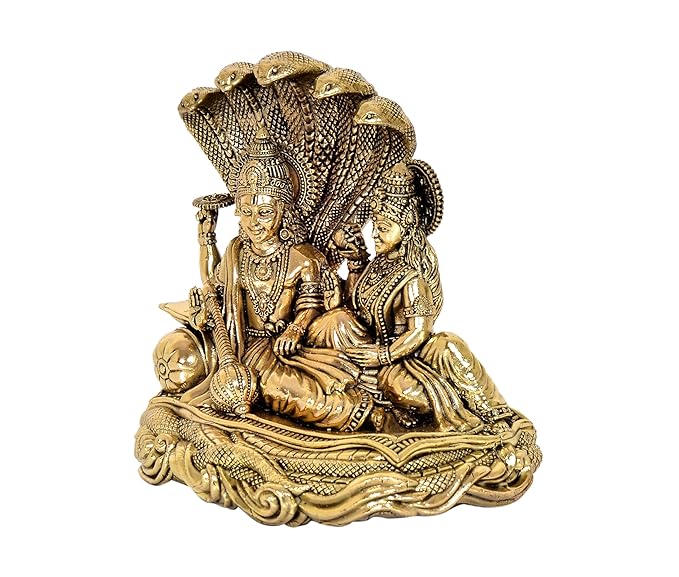 Fine Brass Maa Lakshmi with Lord Vishnu On Sheshnag Idol Statue for The Puja Temple at Home in Brass - (Height 5 Inch)