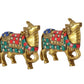 Brass Kamdhenu Cow Pair Wall Hanging Vastu Gau MATA Statues for Home Decor and Ofice Wall Decor Vastu Pooja Mandir Figurine (Height: 4 inch)