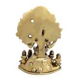 Brass Lord Shiva Dakshinamurthy idol back view, seated under large tree canopy, 7 in