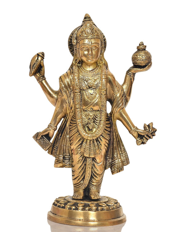 Brass Dhanvantri The Physician of God Statue for Home Office Decor Diwali Pooja Mandir,(Height 10.5 Inch) Entryway Setting