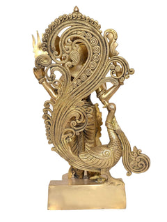 Brass Kartikeya Murugan murti showing detailed back and ornate halo wings