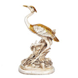 Resin saras crane decorative showpiece, golden and white bird on ornate base