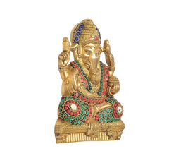 Brass Ganesha wall hanging (7 inch) other side view, gold-toned figure with jeweled accents