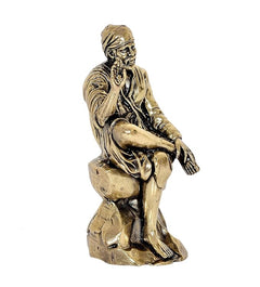 Brass Shirdi Sai Baba statue, seated side view with hands resting
