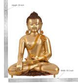 Buddha-Statue im Meditationssitz, Messingoptik, Höhe 20 inch, Breite 15,5 inch