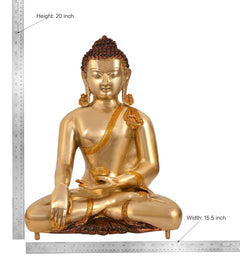 Buddha-Statue im Meditationssitz, Messingoptik, Höhe 20 inch, Breite 15,5 inch
