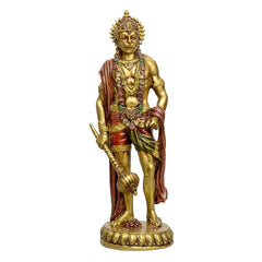 Hanuman resin standing sculpture, 10-inch height, gold face and red robe