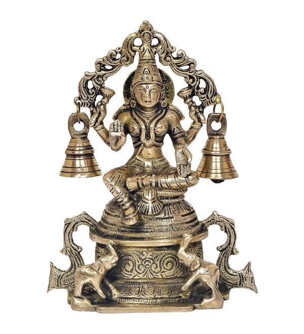 Brass Lakshmi Idol Laxmi Goddess Lakshmi Sitting Statue for The Puja Temple at Home Decor Office (Height: 8 Inch)