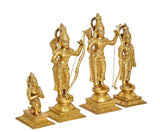 Ram Darbar brass deity statues, gold finish, group of four on bases
