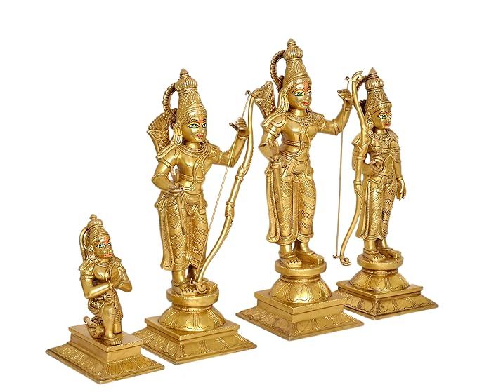 Ram Darbar with Sita Lakshman Hanuman Brass Statue in Golden Finish Home Puja Bhagwan Idol Murti for Mandir Temple, Height 20 inches