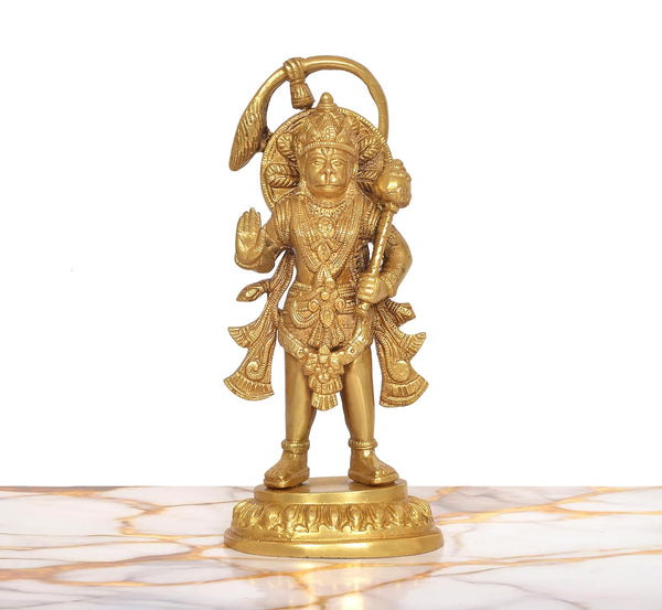 Brass Hanuman Ji Standing Statue (Height: 9 Inch) (Golden) Entryway Setting