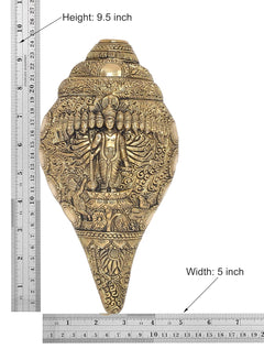 Brass Vishnu Dasavtar shankh wall hanging, height 9.5 in and width 5 in