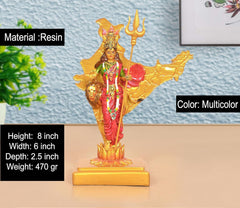Mother India resin idol, multicolor, front view with trident and pedestal base, 8 inch