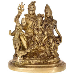 Shiva family brass figurine, multi-deity scene with ornate details and raised hands
