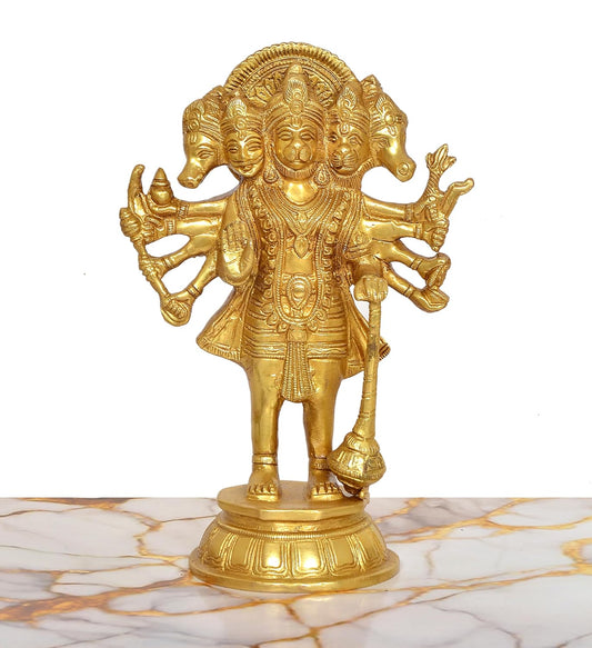 Brass Standing Panchmukhi Ten Armed Hanumanji Idol (Height: 10 Inch)