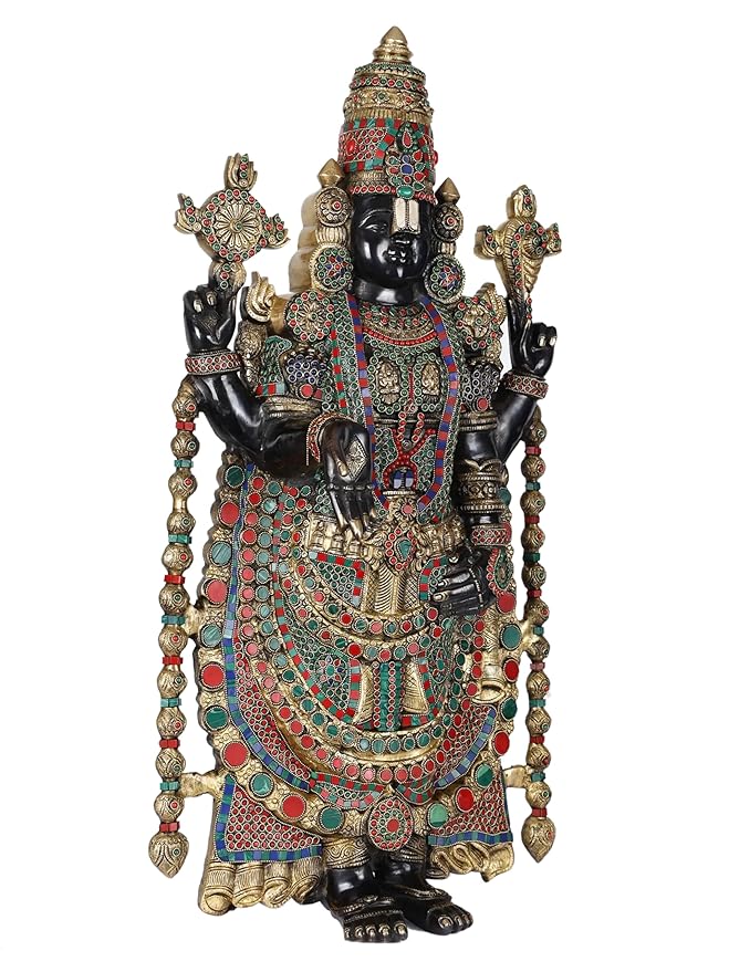 Brass Lord Tirupati Bala Ji Idol Statue Home Temple Office Figurine Showpiece Multicolour Height 34 Inch