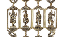 Close-up of brass Dashavatara panels featuring four standing deity figures