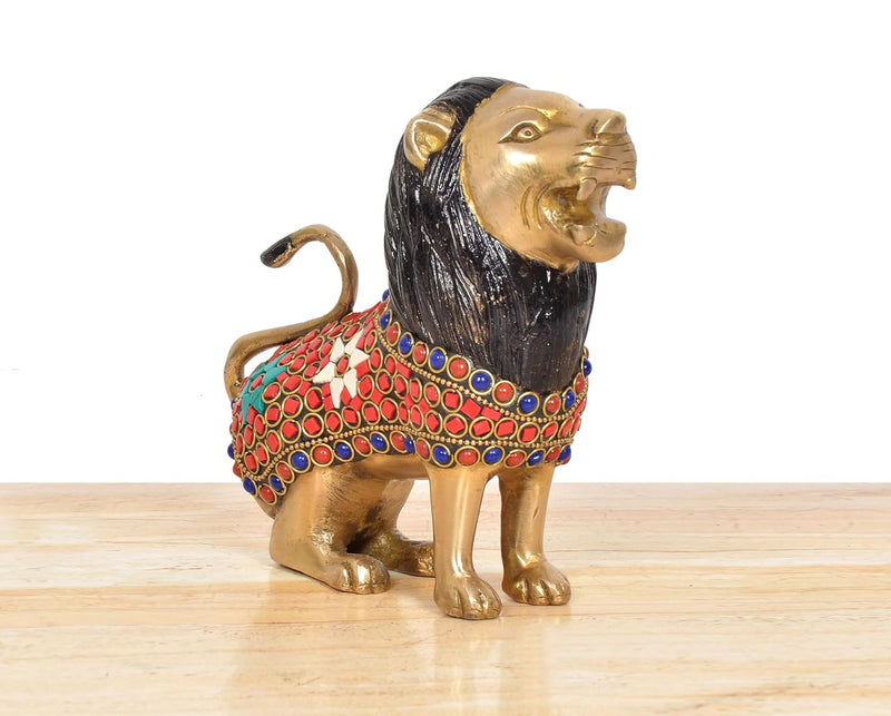 Brass Lion Sculpture (Height 6 Inch)
