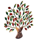 Iron tree wall decor with dense multicolor leaves and bronze trunk vase-like base