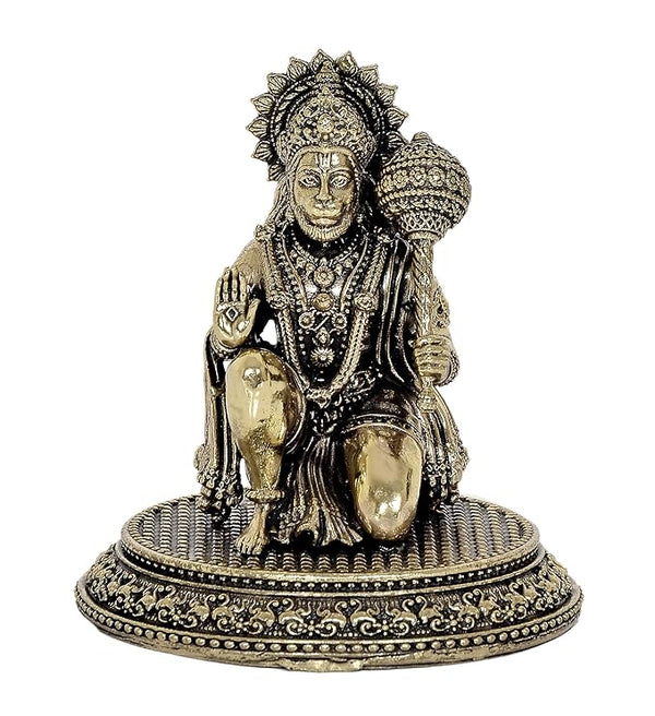 Fine Brass Hanuman JI Sitting Statue Idol Sculpture Statue Home Decor (Height: 3.5 Inch)