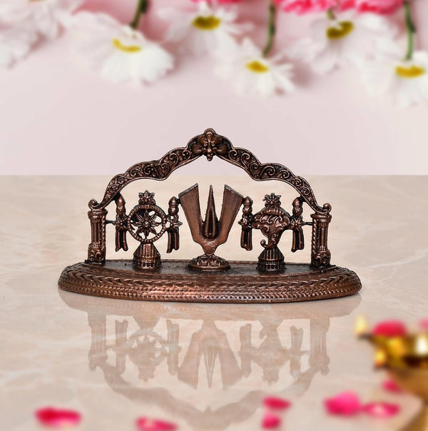 Copper Tirupati Bala ji Shankh Chakra Namah Statue for Home, Mandir Pooja Decor Idol Color-Copper (Height: 1.5 Inch)