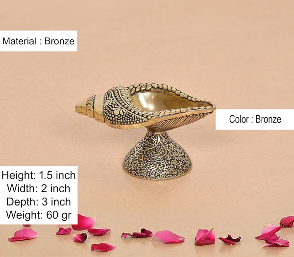 Superfine Brass Conch Shankh Oil Diya Lamp (Height: 1.5 Inch) Entryway Setting