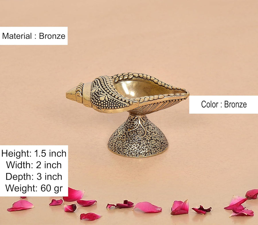 Superfine Brass Conch Shankh Oil Diya Lamp (Height: 1.5 Inch) Craft Detail