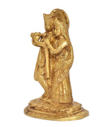 Radha Krishna brass idol statue, Krishna holding Radha from behind on round base