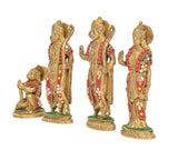 Ram Darbar brass statue with seated ram figure and three standing deity figures in red-gold