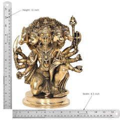 Brass panchmukhi Hanuman idol figurine, height 11 inch shown with measurements