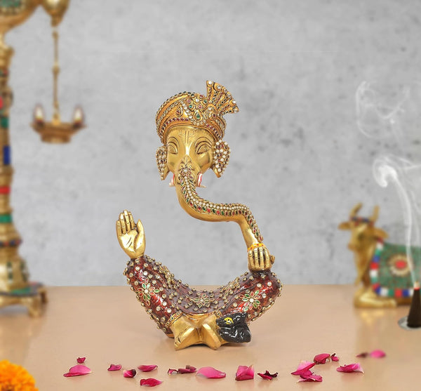 Brass Modern Ganesha Idol With Meenakari Work (Height 10 Inch)