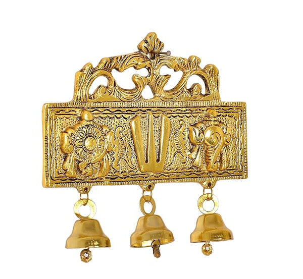 Metal Wall Hanging Balaji Idol Sanku Chakra Namam Latkan Statue Mandir Hanging with Bells Tirupati Balaji Murti Symbol Tilak for Home & Office Height: 6 Inch Study Setting