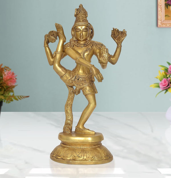 Brass Lord Shiva Tandava Standing Statue for Home Temple Office Figurine Statue Showpiece (Height 12