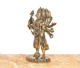 Bronze panchmukhi Hanuman idol figurine, side view showing ten arms and base