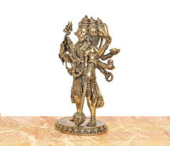 Bronze panchmukhi Hanuman idol figurine, side view showing ten arms and base