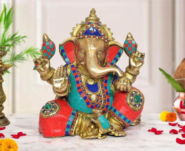 Brass Ganpati Bappa Murti (Height: 13.5 inch)