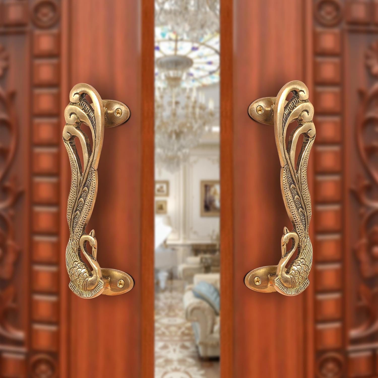 AONA Brass Peacock Design Door Handle Pair (Pack of 2) 