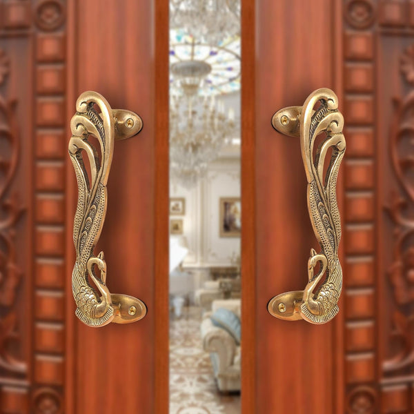Brass Peacock Design Door Handle Pair (Pack of 2) (Height : 7 inch)