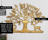Brass wall hanging tree, golden finish; 22 in height, 29 in width