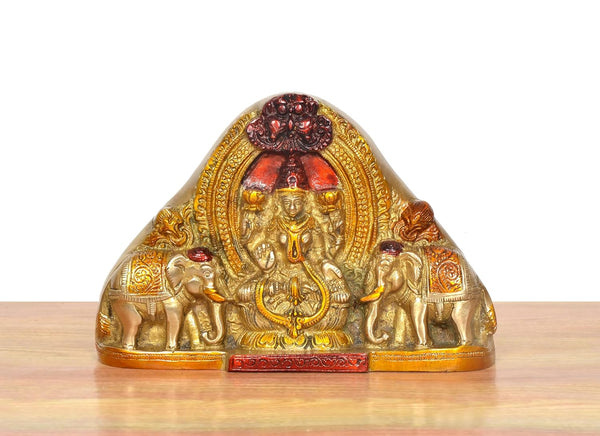 Brass Gaja Lakshmi with Elephants Idol Table Top and Wall Hanging (Height :5 inch) Study Setting