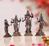 Copper Ram Darbar statue set, four figures with weapons, 6 in height