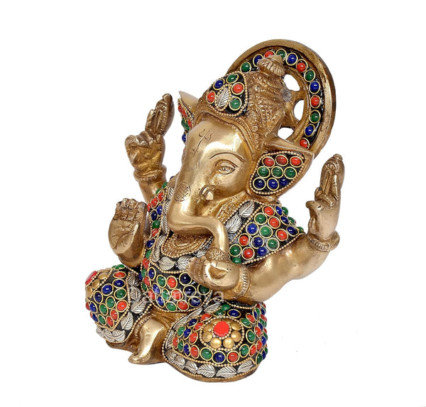 Brass Ganesh Statue Handcrafted Lord Ganesha Idol for Home Decor and Pooja - Hindu God Ganapati Figurine (Height 6.5 Inch) Study Setting