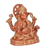 Brass Ganesh statue angled view, detailed jewelry, hands in blessing gestures