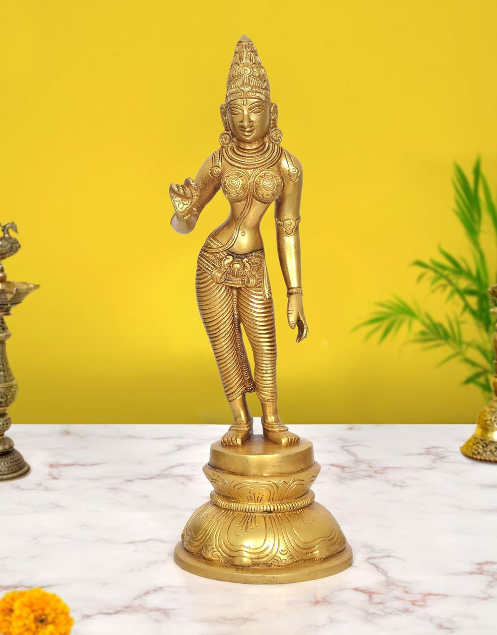 Brass Devi Uma Parvati Statue (Height: 12.5 Inch)