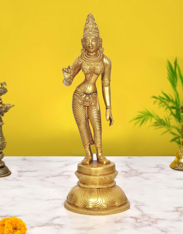 Brass Devi Uma Parvati Statue (Height: 12.5 Inch)