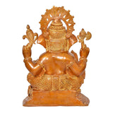 Brass Ganesha statue rear view, sculpted back details and seated base