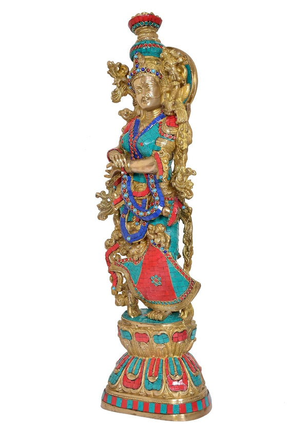Brass Radha - Big Size - Radha Rani Murti Idol Statue Sculpture for Home Office Pooja Mandir Decor (Height 29 inch) Study Setting